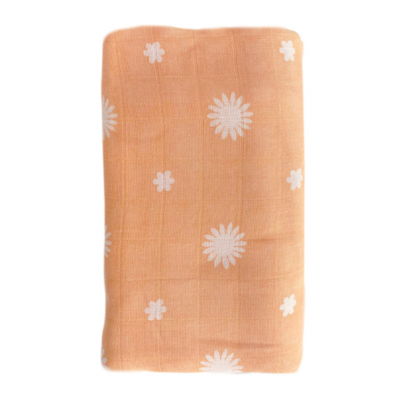 OB Designs Bamboo + Cotton Muslin 120x120, Peach / Daisy Print