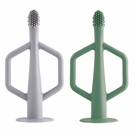 Tiny Twinkle Silikónová zubná kefka, 2 ks - Olive / Grey
