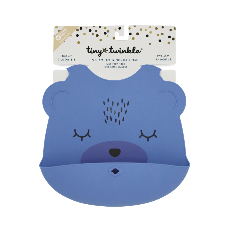 Tiny Twinkle Silicone Roll-up Bib - Indigo Bear