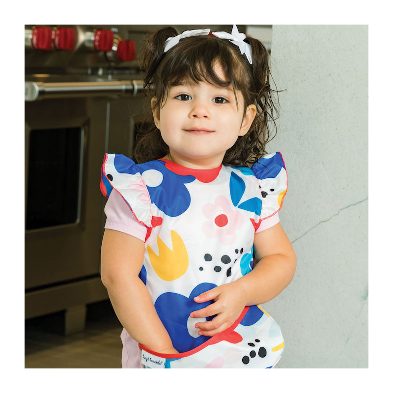 Tiny Twinkle Mess-proof Apron Bib Ruffle, L - Modern Floral