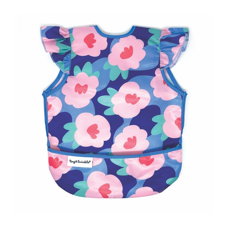 Tiny Twinkle Mess-proof Apron Bib Ruffle, L - Blue Floral