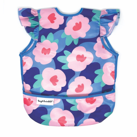Tiny Twinkle Mess-proof Apron Bib Ruffle, L - Blue Floral