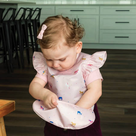 Tiny Twinkle Zásterka s podbradníkom a volánikmi, S - Unicorn Confetti