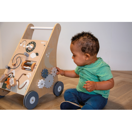 TRYCO Drevený vozíček s aktivitami a kockami