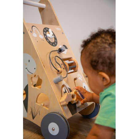 TRYCO Drevený vozíček s aktivitami a kockami