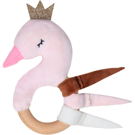 TRYCO Hryzačka s dreveným krúžkom - Swan Ivy