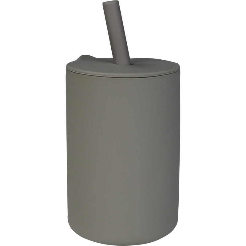 TRYCO Silikónový pohárik so slamkou, Olive Gray