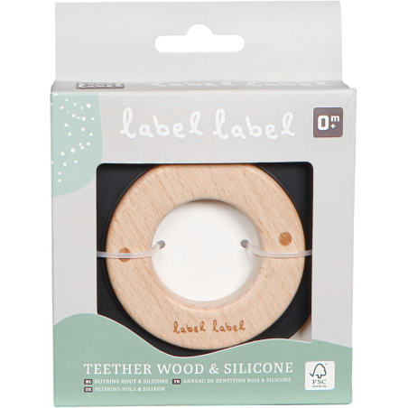 Label Label Hryzačka Medvedík drevo & silikón, čierna