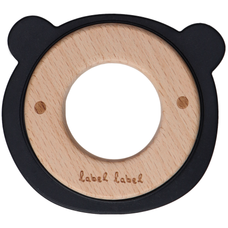 Label Label Hryzačka Medvedík drevo & silikón, čierna