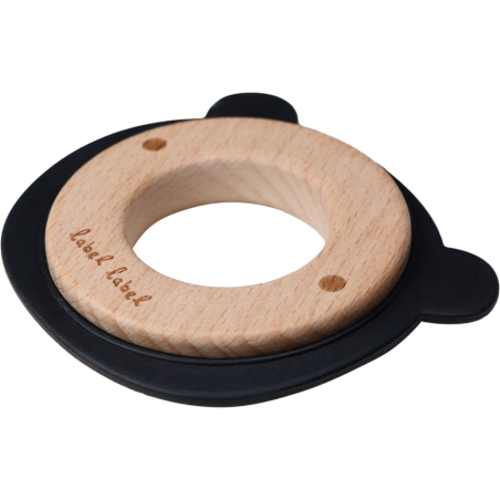 Label Label Hryzačka Medvedík drevo & silikón, čierna