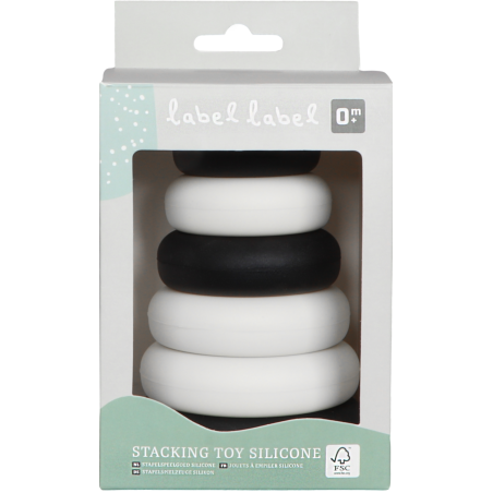 Label Label Stohovacia veža Krúžky, silikón, Black & White