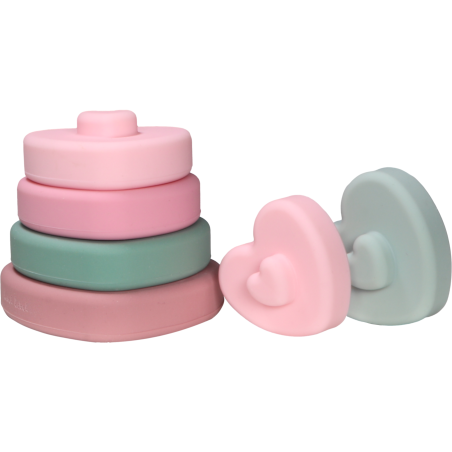 Label Label Silikónová stohovacia veža Srdiečka, ružová