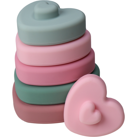 Label Label Silikónová stohovacia veža Srdiečka, ružová