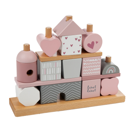 Label Label Stacking Blocks House Pink