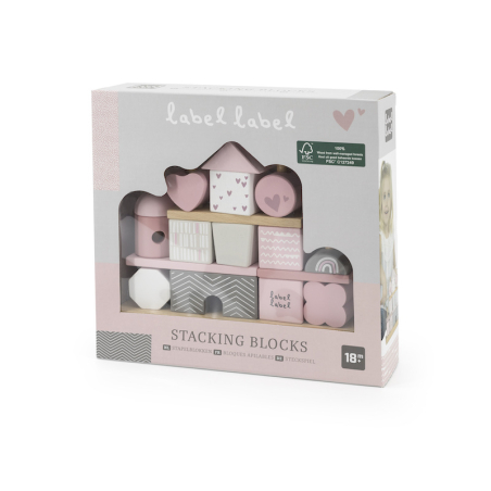 Label Label Stacking Blocks House Pink