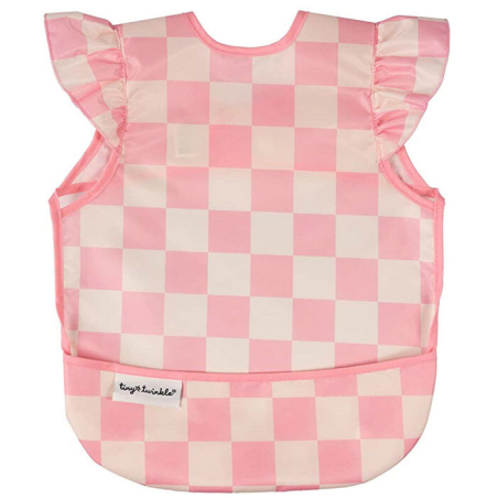 Tiny Twinkle Zástěrka s bryndákem s volánky, L - Pink Checkers