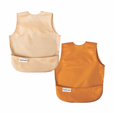 Tiny Twinkle Mess-proof Apron Bib, 2 pcs, L - Sand /Cinnamon