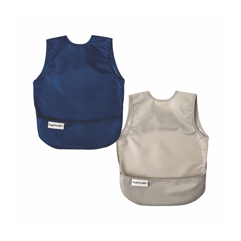 Tiny Twinkle Mess-proof Apron Bib, 2 pcs, L - Grey /Indigo