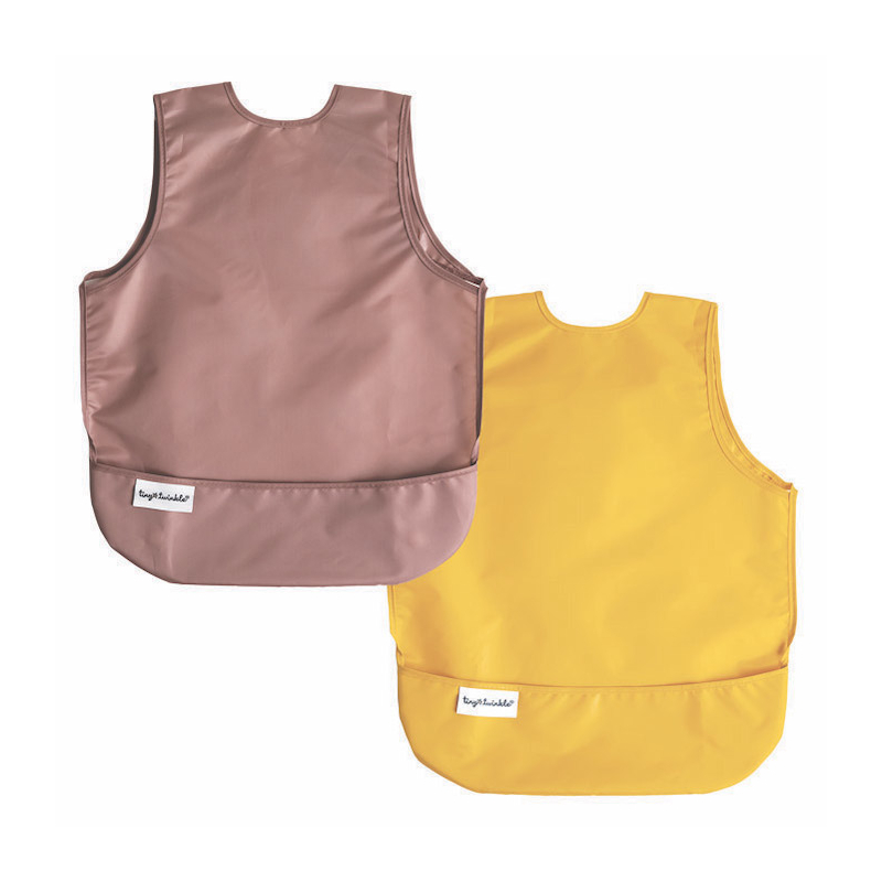 Tiny Twinkle Mess-proof Apron Bib, 2 pcs, L - Taupe /Dandelion