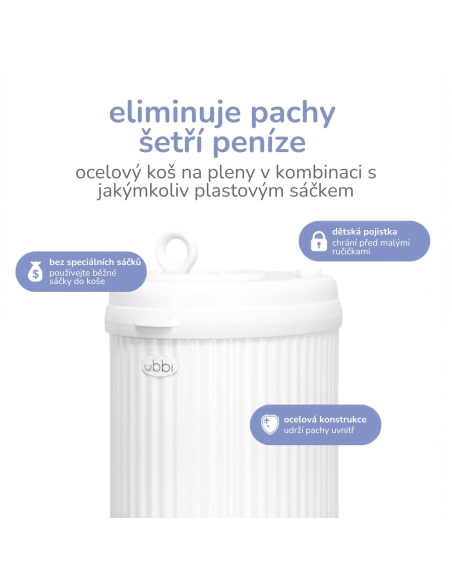 Ubbi Diaper pail, Matte White (fluted)
